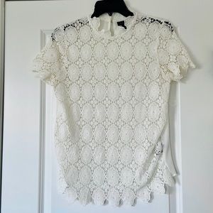 Who What Wear White Crochet Lace High Collar Scallop Edge Blouse
